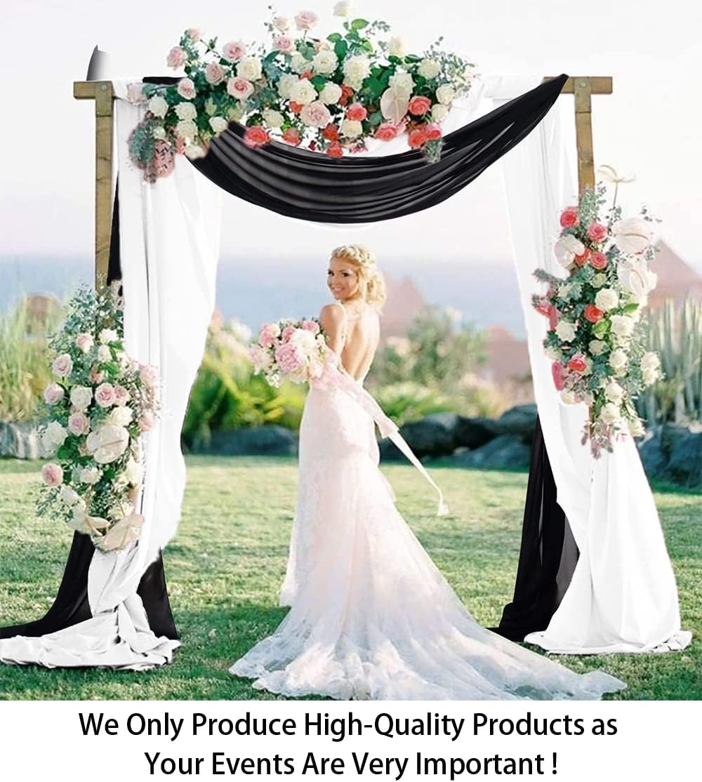 ShinyBeauty Wedding Arch Draping Fabric - Black & White 2 Panels 29" x 19FT Long Chiffon Drapes for Archway - Sheer Fabric Drapery Curtain for Ceremony Reception Swag Decoration