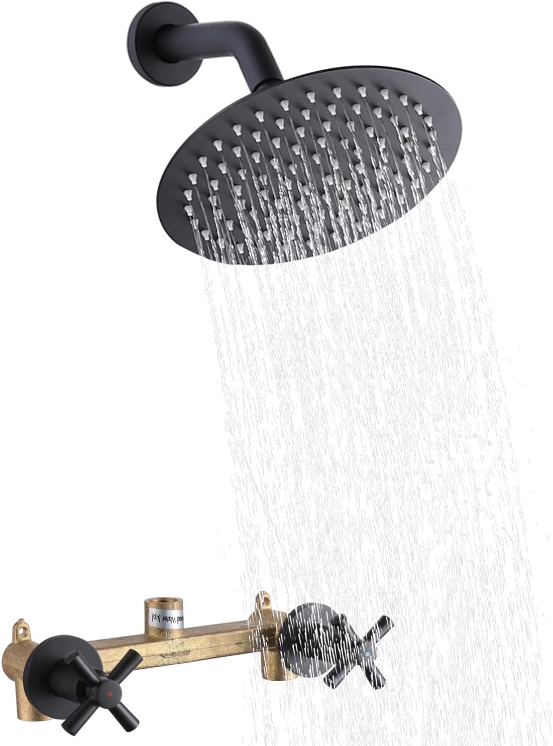 2 Handles Shower Faucet Set,Two Handle Shower with 8'' Stainless Steel Shower Head Combo Set,Single Function Shower Trim Kit with Rough-in Valve,Matte Black