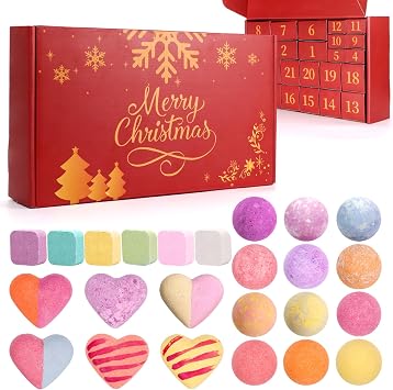 Bath Bomb Advent Calendar 2026, 24 Days Christmas Advent Calendar for Women, 24 Pcs Natural Scents Bath Bombs Birthday Gifts for Mom, Wife, Girlfriend, Sister, Her