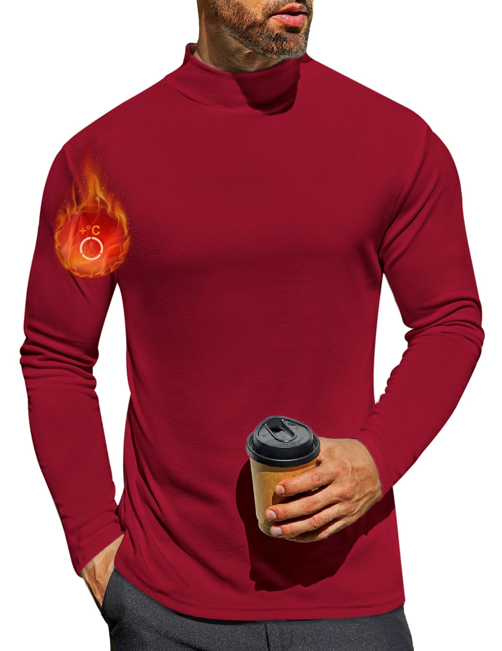 Ekouaer Herren Langarmshirt Rundhals T-Shirt Winter Thermo Unterhemd Funktionsunterwäsche Oberteil Warm Tops mit Innenfleece S-3XL