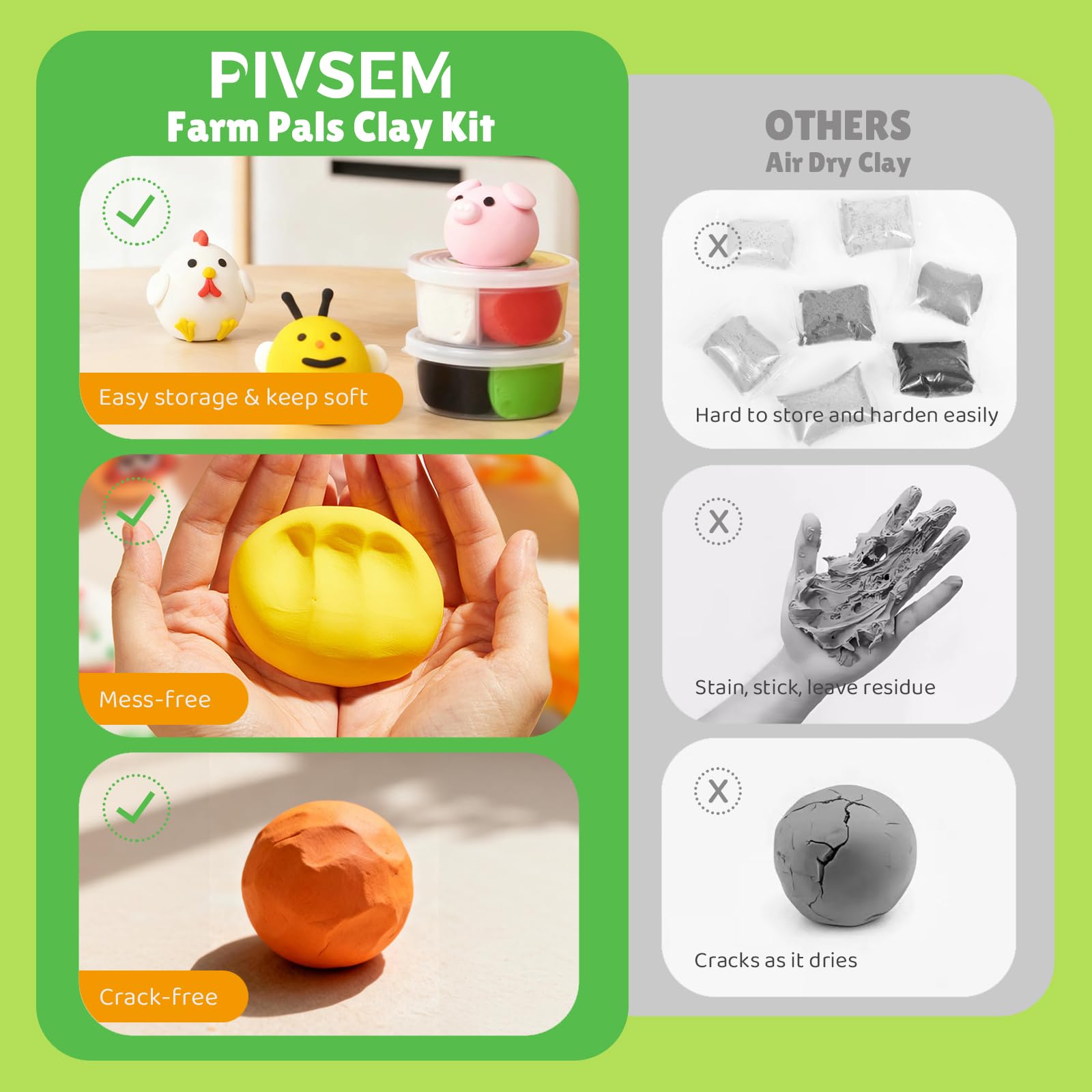 Air Dry Clay for Kids, Air Dry Clay Kit 12 Cans with Sculpting Tools and Tutorials, Soft, Safe and Non-Toxic Modeling Clay for Kids, Magic Molding Clay Set for Boys & Girls Crafts