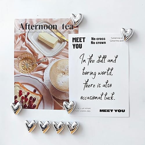 Miniatura 21 de 20 imanes dorados para refrigerador, lindo corazón de amor, imanes decorativos plateados para nevera, juego de imanes de cocina para el hogar