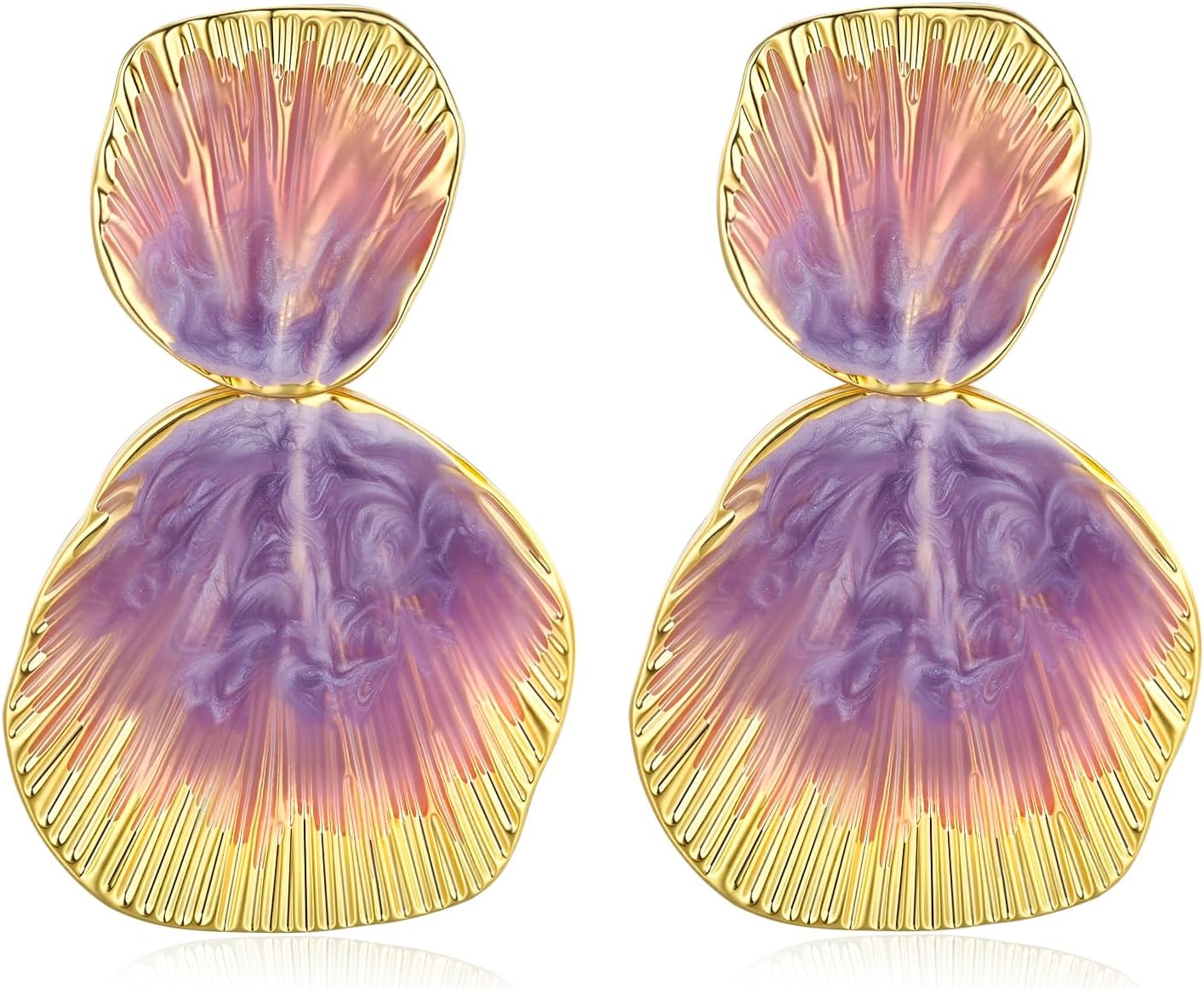 Colorful 18K gold plated Boho Chunky Leaf Floral Geometric Textured Dangling Statement Earrings for Women by SNGIA, Large Orange Green Handmade Trendy Ribbed Fan Dangle Jewelry Gifts, Big Summer Round Oval Square African Beachy Vacation Flower Fashion Accessories, Vintage Thick Bohemian Nickle Free Huggie Earring.