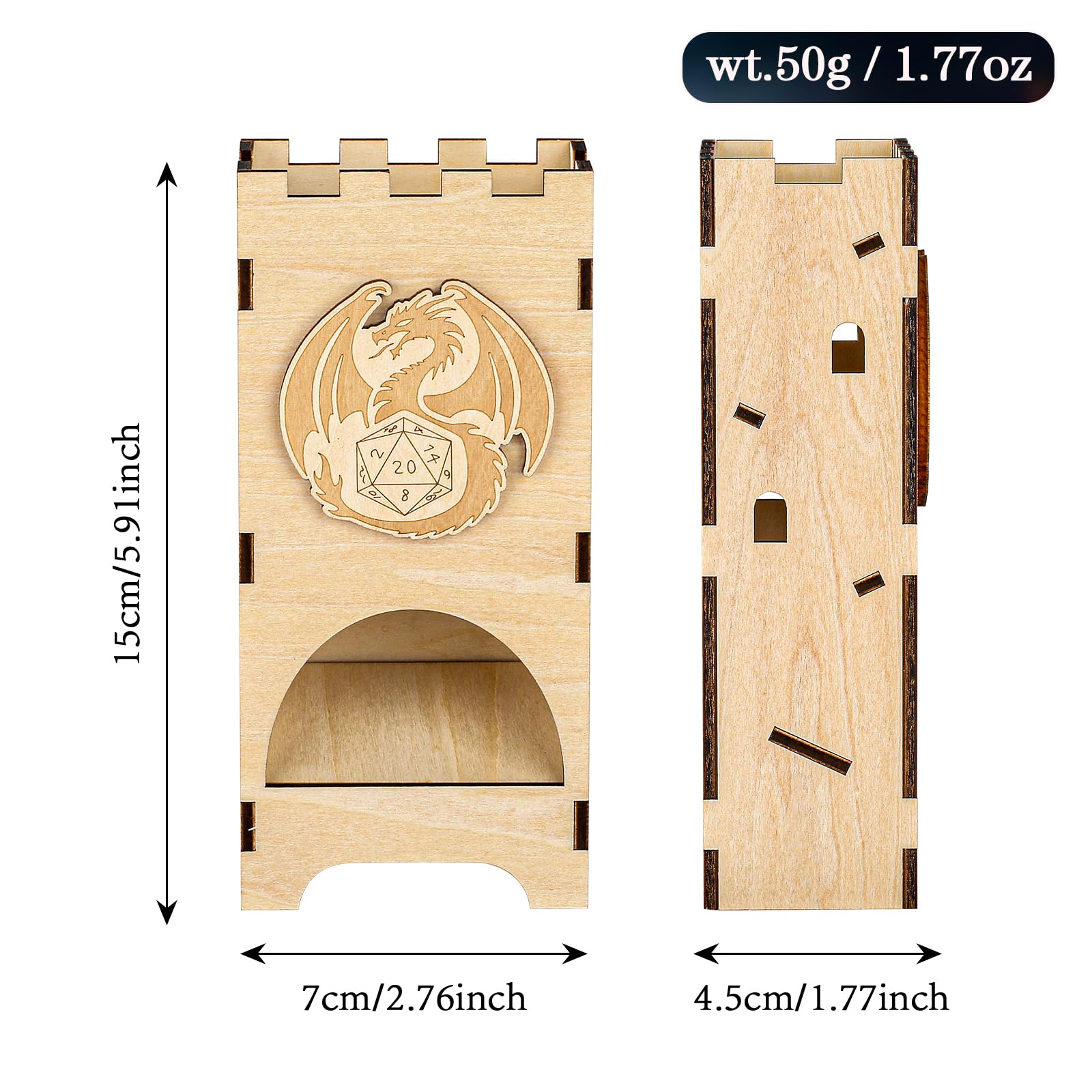 Torre lancia dadi trasportabile, D&D Legno Drago Volante Vassoio per Dadi, giochi in scatola, Accessori per giochi di ruolo, Regali per giocatori di fantasy (Dadi non inclusi)