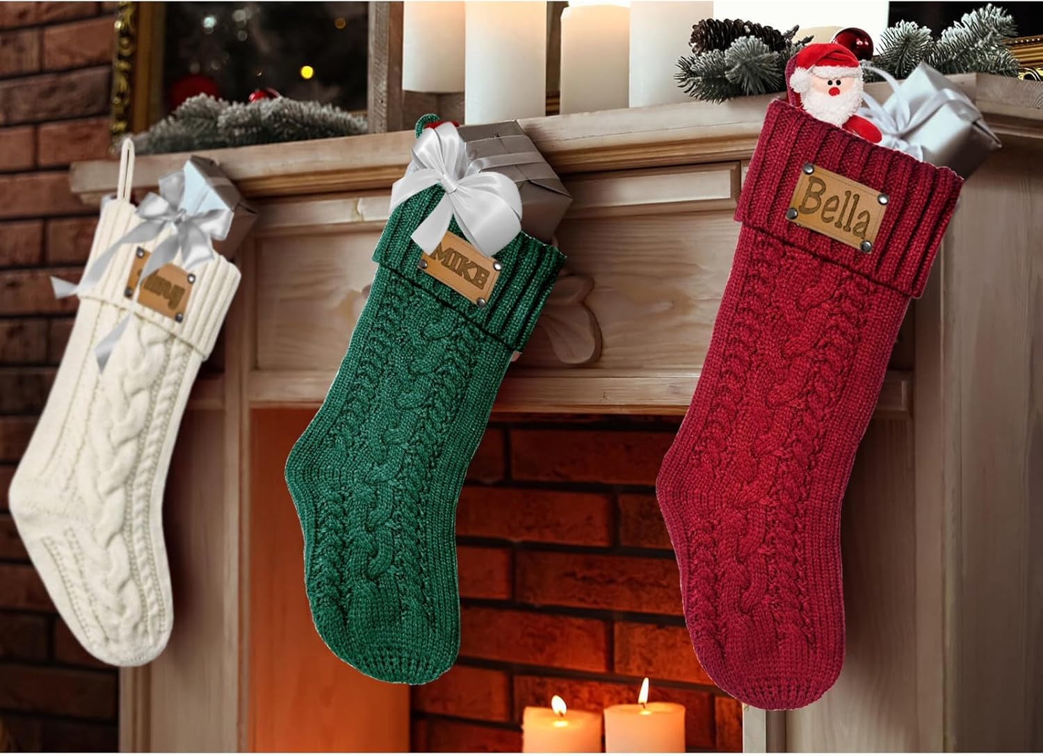 Tkanina Personalized Christmas Stockings,18” Large Custom Christmas Stockings with Names,Customized Xmas Stocking for Fireplace Xmas Holiday Party Decorations,5 Pcs