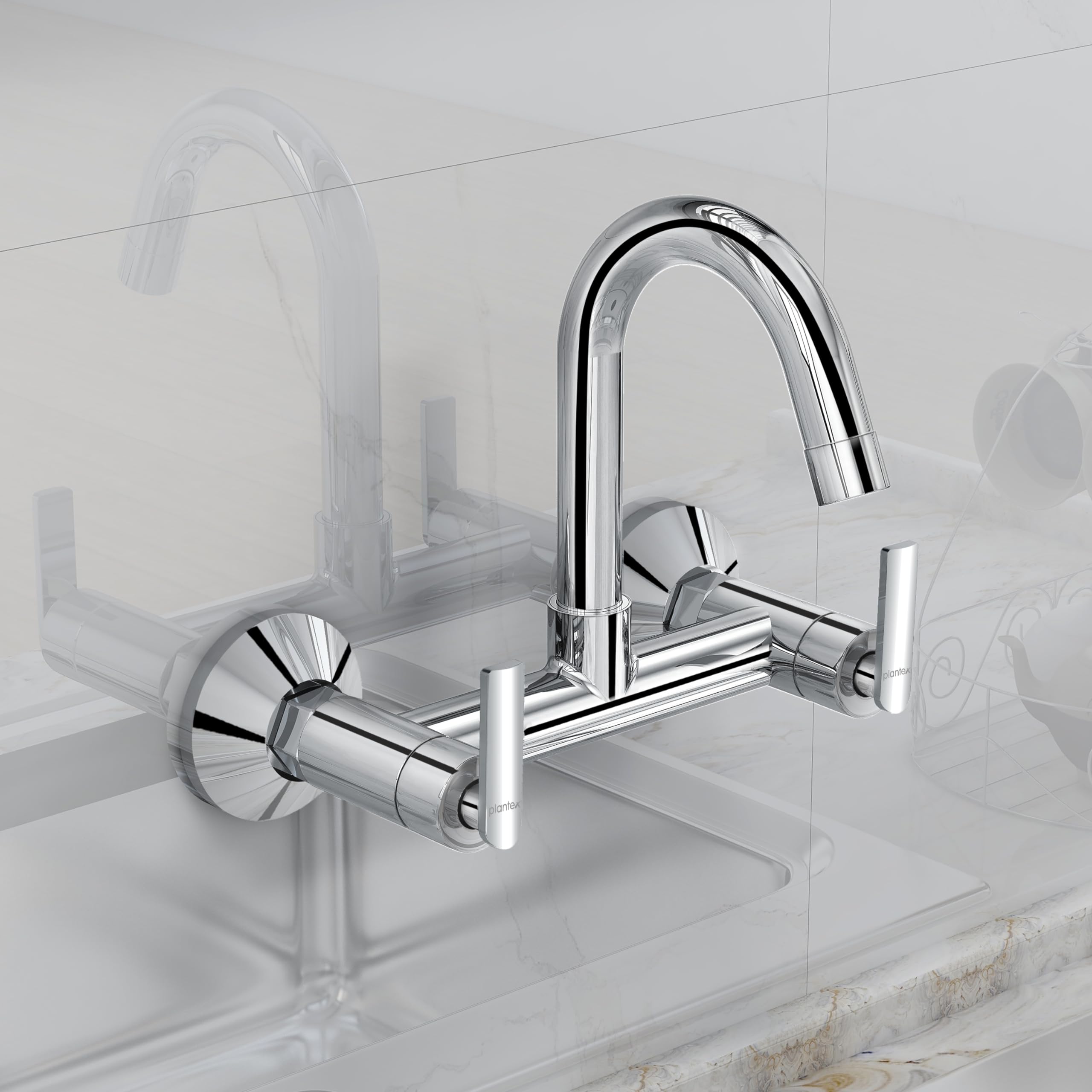 Plantex Pure Brass Sink Mixer Tap Hot and Cold with 360° Swivel Spout/Sink Tap for Kitchen Basin with Brass Wall Flange & Teflon Tape-7 Year Warranty (BAL-514)