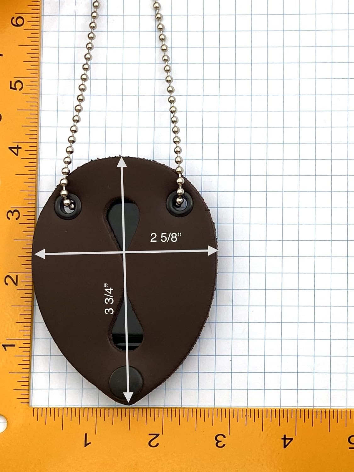 Perfect Fit Universal Leather Teardrop Badge Shield Holder with Metal Belt Clip and Bead Chain Necklace, Snap Closure Model Brown