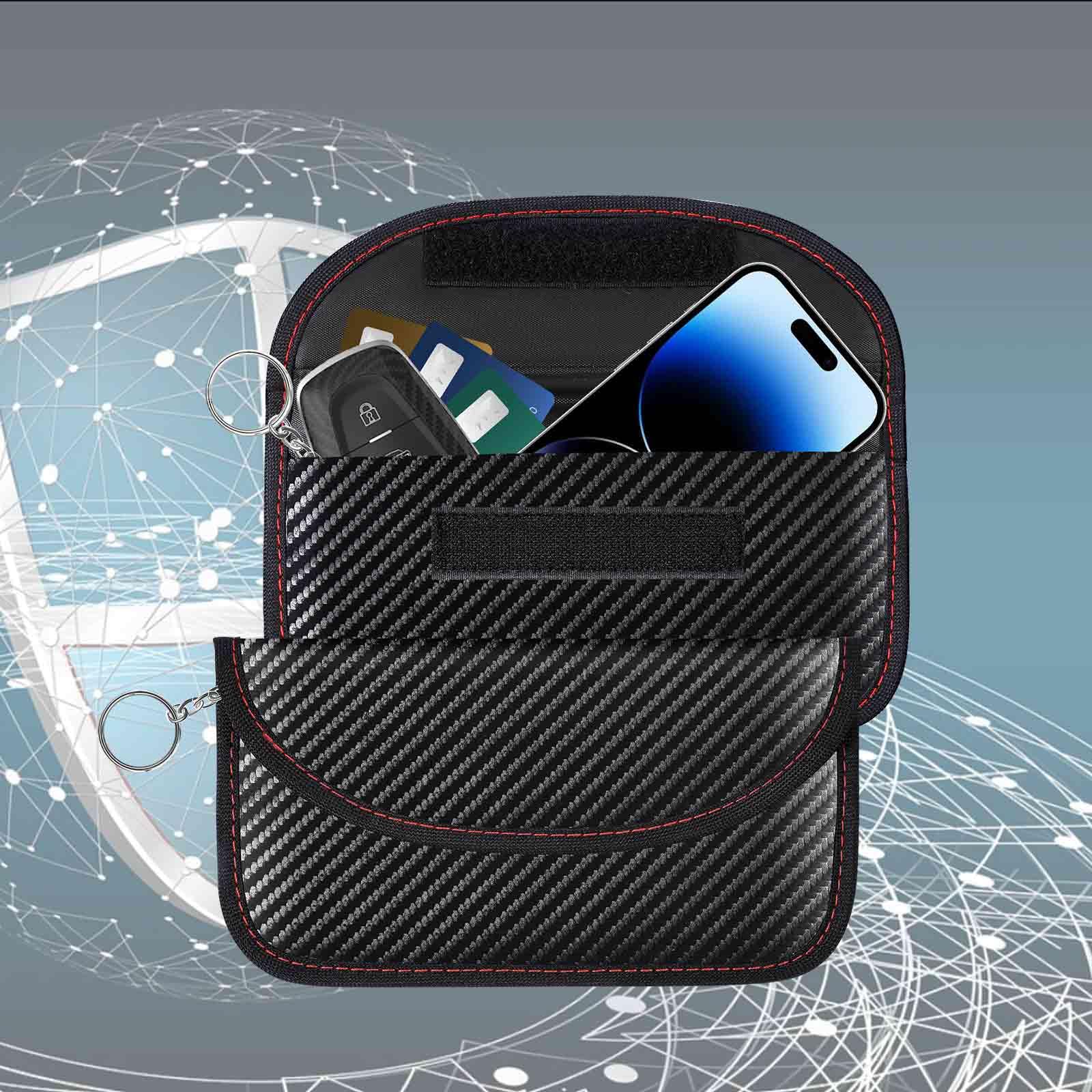Photo 1 of 2 Pack Faraday Bags for Key Fob Cell Phone, 8.3x4.3in Faraday Pouch Car Keys RFID Signal Blocking Holder, Waterproof Keyless Entry Blocker Protector, Anti-Theft Security Cage Case, Carbon Fiber