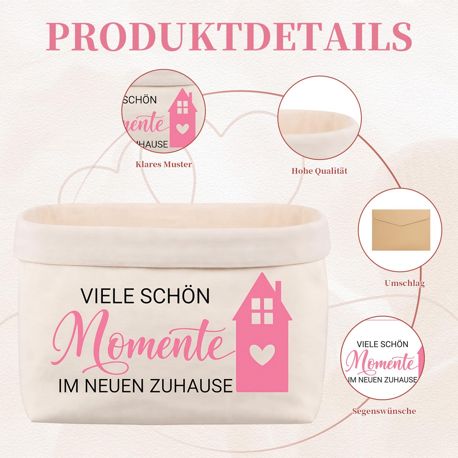 Einzugsgeschenke Wohnung Brotkorb, Beige Stoffkorb Mit Karte Umschlag, Geschenk Zum Einzug Ins Haus, Brötchenkorb Einzugsgeschenke Haus,Wumzug Geschenk für Freunde Familie Paare Kollegen