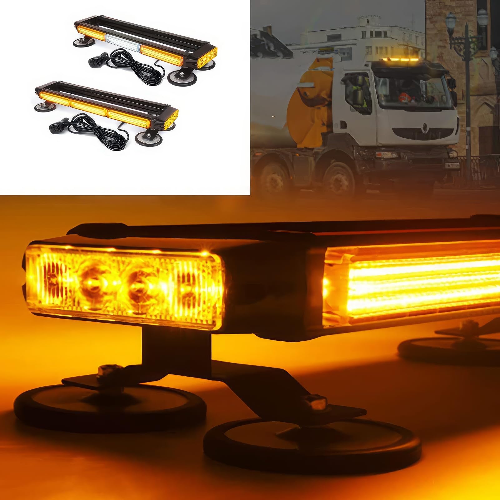 COB 12V LED strobe strip, TOTMOX doble cara luz de advertencia, vehículos de tráfico de emergencia, automóviles, camiones, tractores, flash impermeable amarillo
