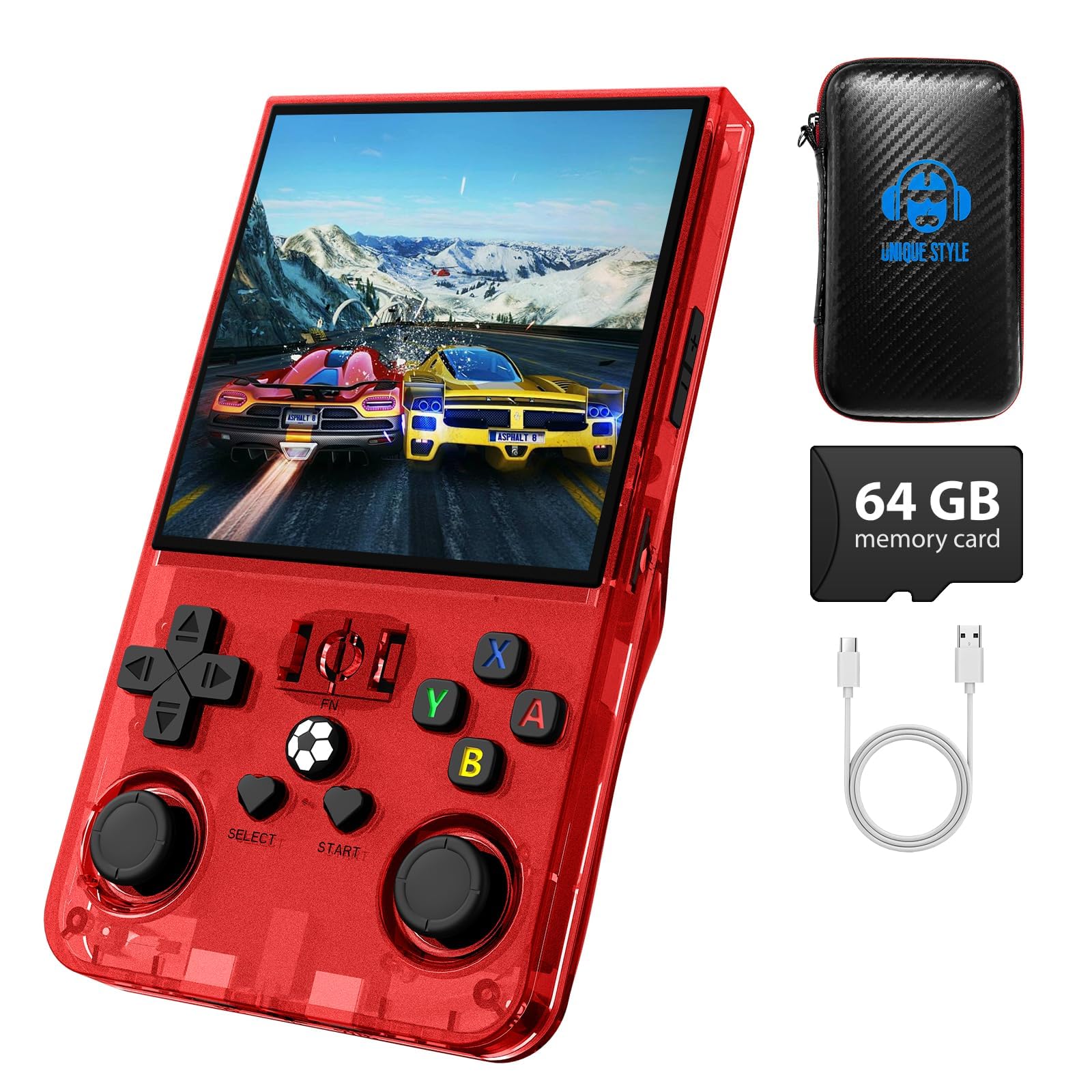 Console di gioco portatile retrò R36MAX, console di gioco retrò con 64 GB di memoria, schermo IPS HD da 4 pollici, batteria da 4000 mAh e oltre 30 emulatori principali, rossa