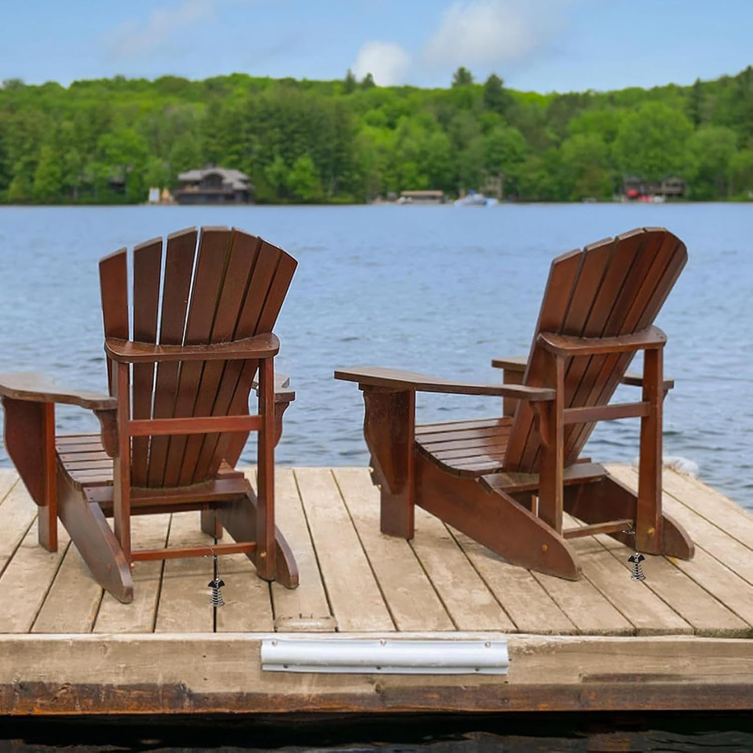 Patio Hooks for Furniture, Herringbone Patio Dowels for Gaps Between Floorboards, Pack of 2 Rust Protection Hooks with 2 Ropes, 4 Carabiners for Grill, Camping Chairs, Tables