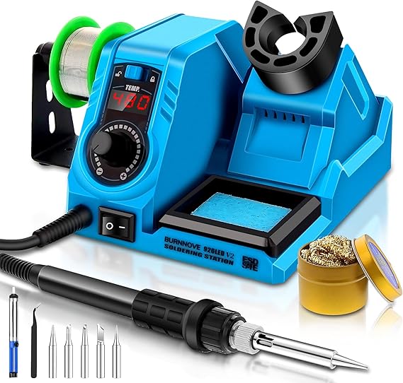Stazione Di Saldatura FAOKZE 60W - Con Regolazione Temperatura 90-480°C - Display LED - Include 5 Punte, Filo Di Saldatura E Supporto - Ideale Per Fai