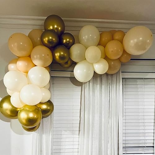 Miniatura 7 de Paquete de 60 globos de 12 pulgadas con temática de arena blanca, globos beige cromado, metálico, champán, piel y crema neutro, decoraciones para