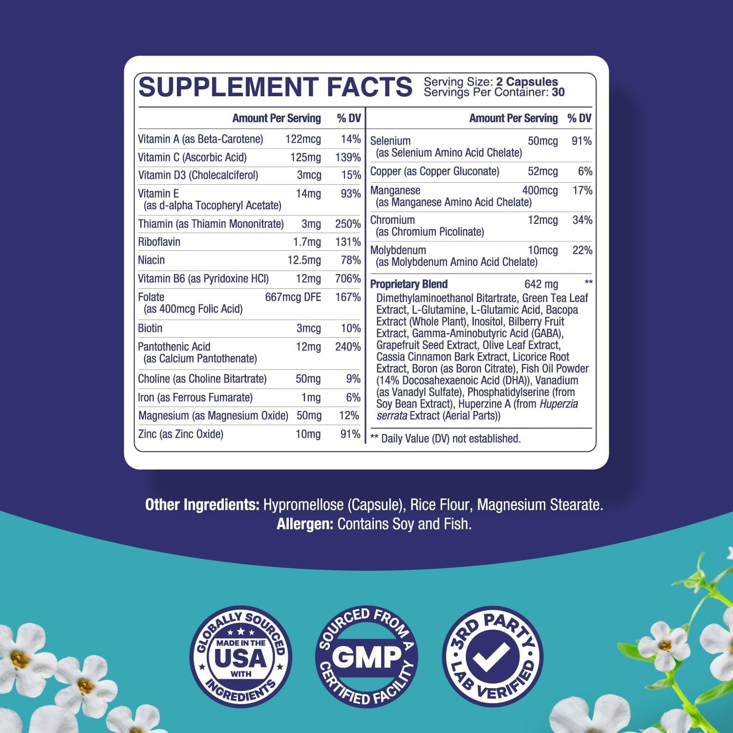 Nootropic Brain Supplement for Memory and Focus Enhancement - Vitamins for Brain Mental Health & Clarity - Cognitive Health Complex for Mind's Vitality & Mental Alert - 60 Count — Amazon image 3