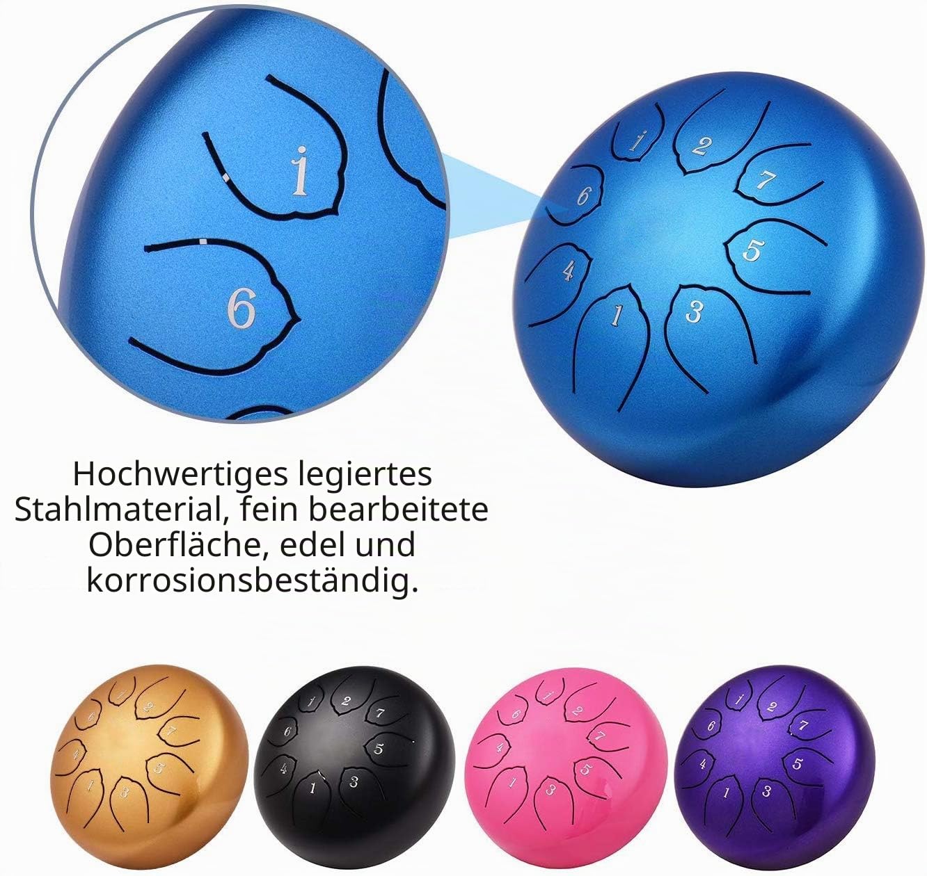 Musfunny Steel Tongue Drum Zungentrommel : 6 Zoll 8 Noten C-Dur Handpan Instrument - Stahlzungentrommel Schlaginstrument für Geburtstagsgeschenk Klangheilung Yoga Meditation(6 zoll Blau)