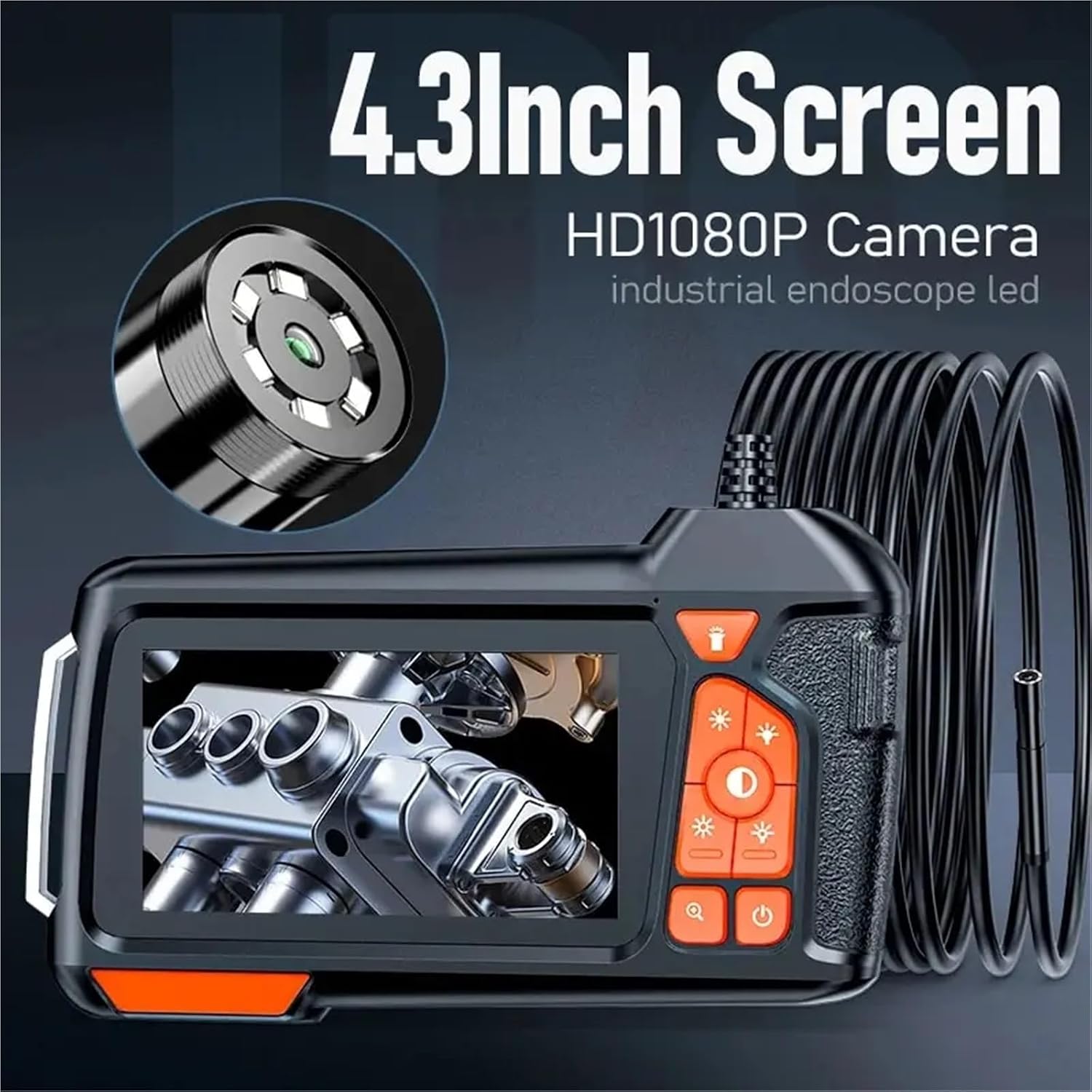 Industrial Endoscope Camera 4.3" IPS HD 1080P 5.5mm Pipe Sewer Inspection Camera Borescope for Car with Flashlights(2m)