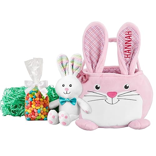 Miniatura 11 de Let's Make Memories - Canasta de Pascua personalizada con amigos peludos, canasta para niños, diseño de conejito de Pascua azul, solo incluye