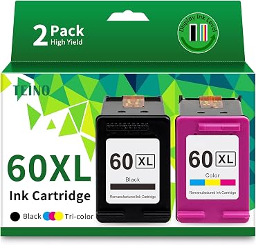 TEINO Remanufactured 60 Ink Cartridge Combo Pack Replaced for HP 60 Ink | 60XL for PhotoSmart C4780 C4795 C4680 C4650 D110 D110a DeskJet F4480 F4280 F4580 D2530 Printer Black, Tri-Color, 2-Pack