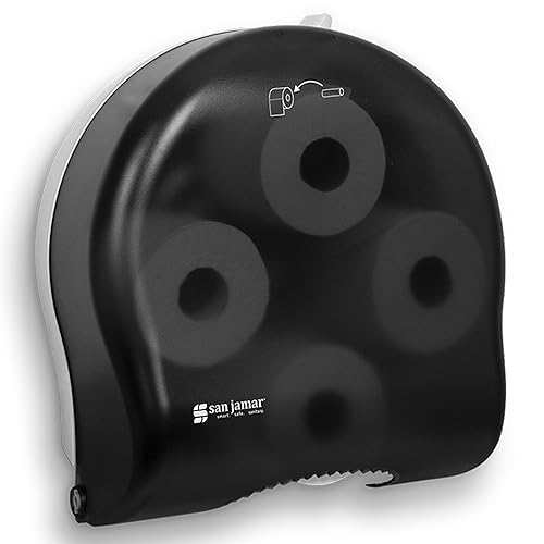 San Jamar Dispensador clásico de pañuelos de carrusel con 4 estaciones que tienen capacidad para 4 rollos para baños públicos, perla negra