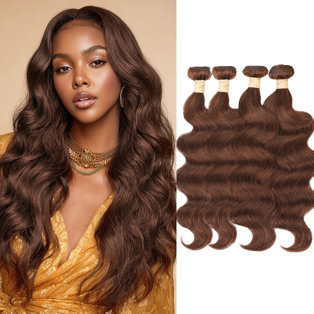 ALLRUN Brown Human Hair Bundles Body Wave 20 22 24 24 Inch Brown Bundles Human Hair 12A 100% Unprocessed Brazilian Virgin Hair Chocolate Color Body