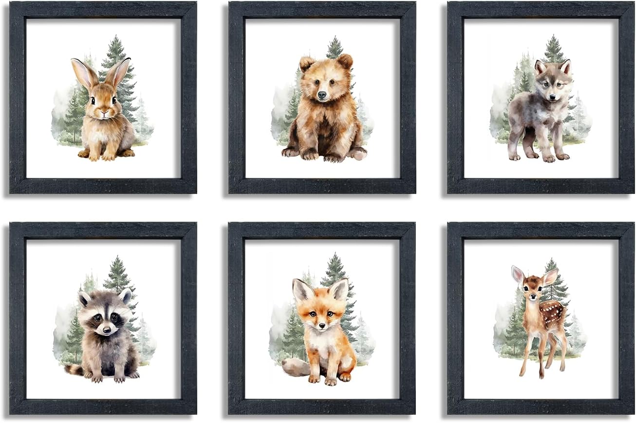Amazon.com: Woodland Animal Nursery Wall Art Decor 8x8 Inch Set of 6 ...
