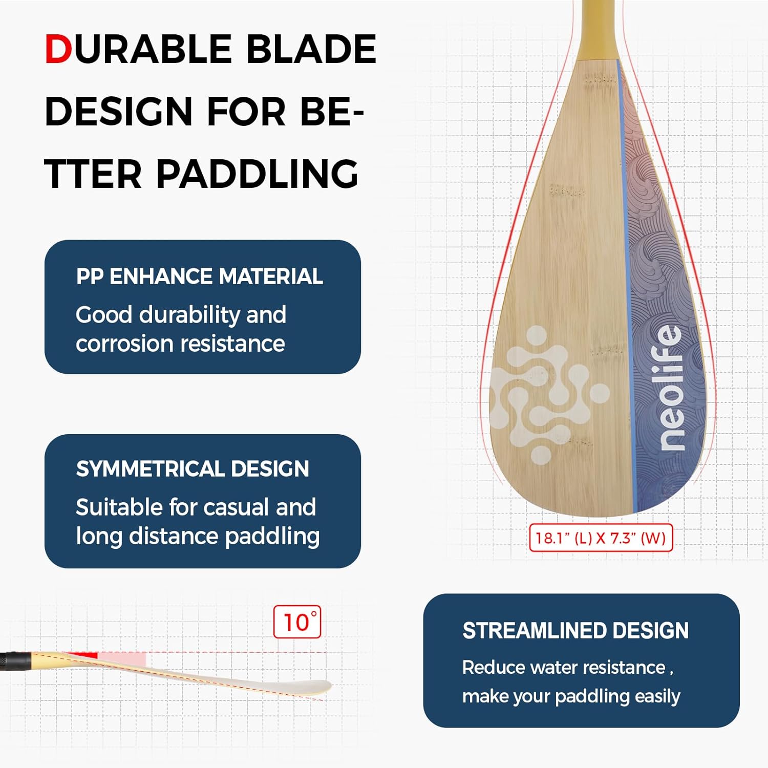 SUP Paddleboard Paddle with Carbon Fiber Shaft and Enhanced PP Blade, Adjustable Stand Up Paddle Board Paddle, 66-82" (170-210 cm), Bamboo Pattern Series
