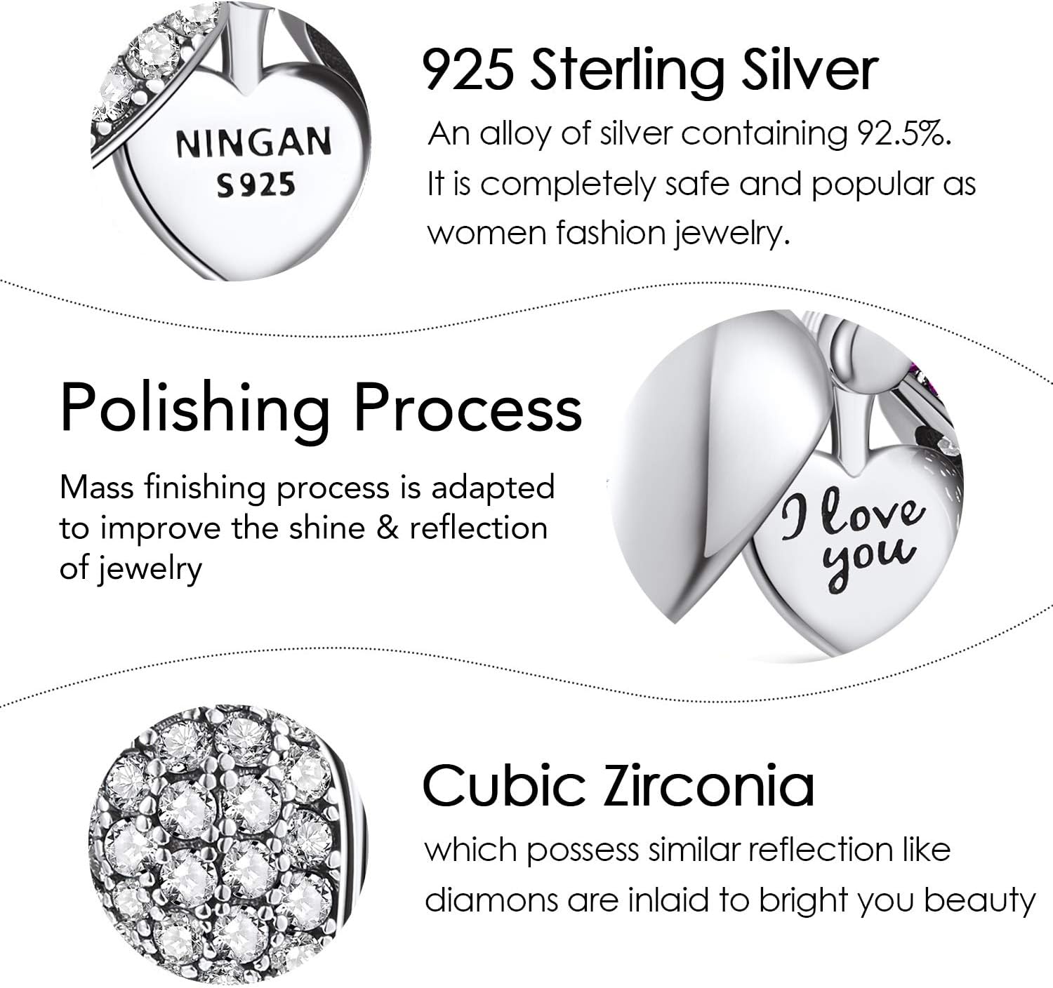 NINGAN “I Love You” Dangle Charm Love Heart Pendant Bead for Women Wife Girlfriend with 5A Cubic Zirconia for Charm Bracelets 925 Sterling Silver - Image 6