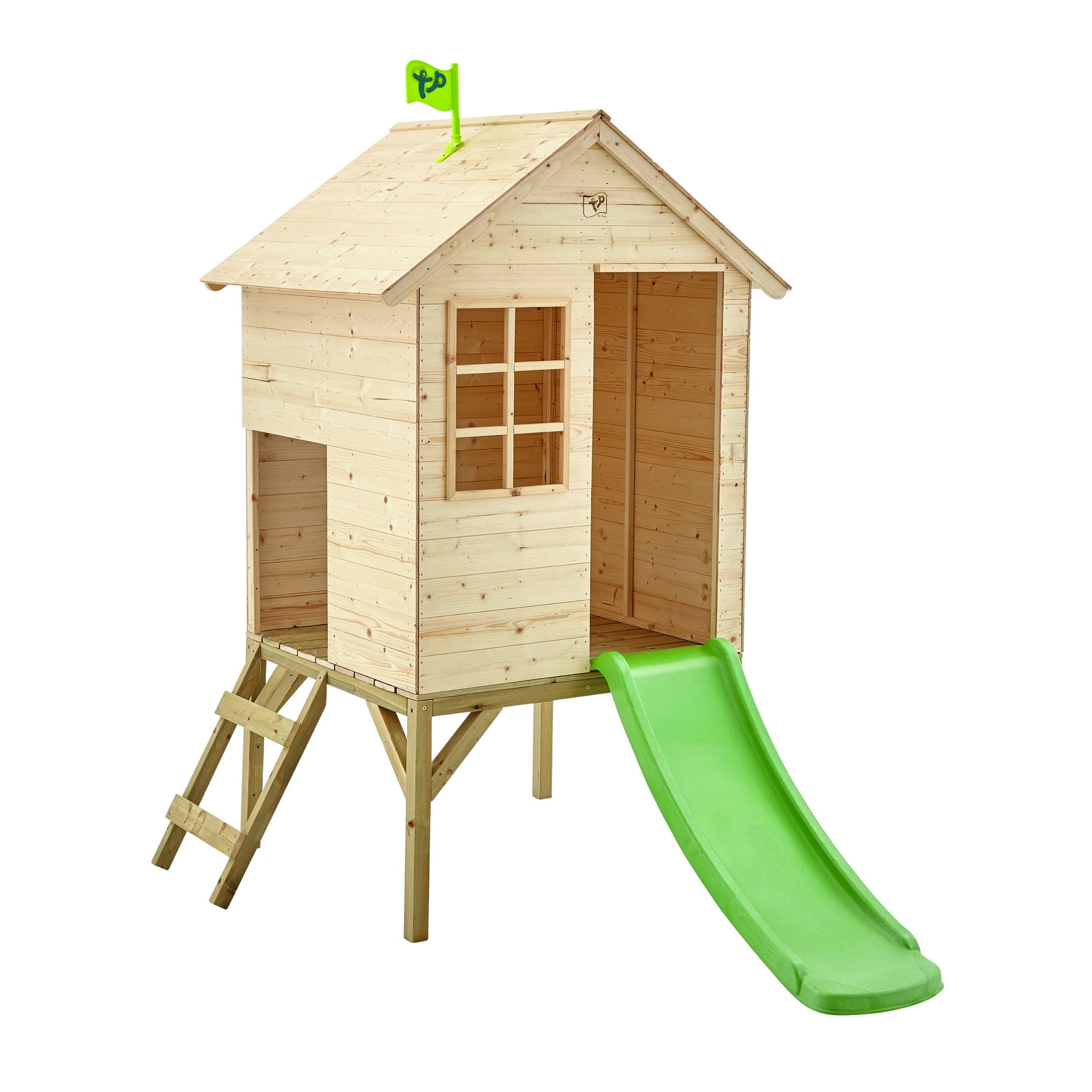 TP Toys Sunnyside Wooden Tower Playhouse With 1.2M Slide. Wooden Playhouse For Kids Outdoor, Made From FSC Certified European Wood, Sturdy Outdoor Wendy House, Garden Playhouse for Kids, 18 months+
