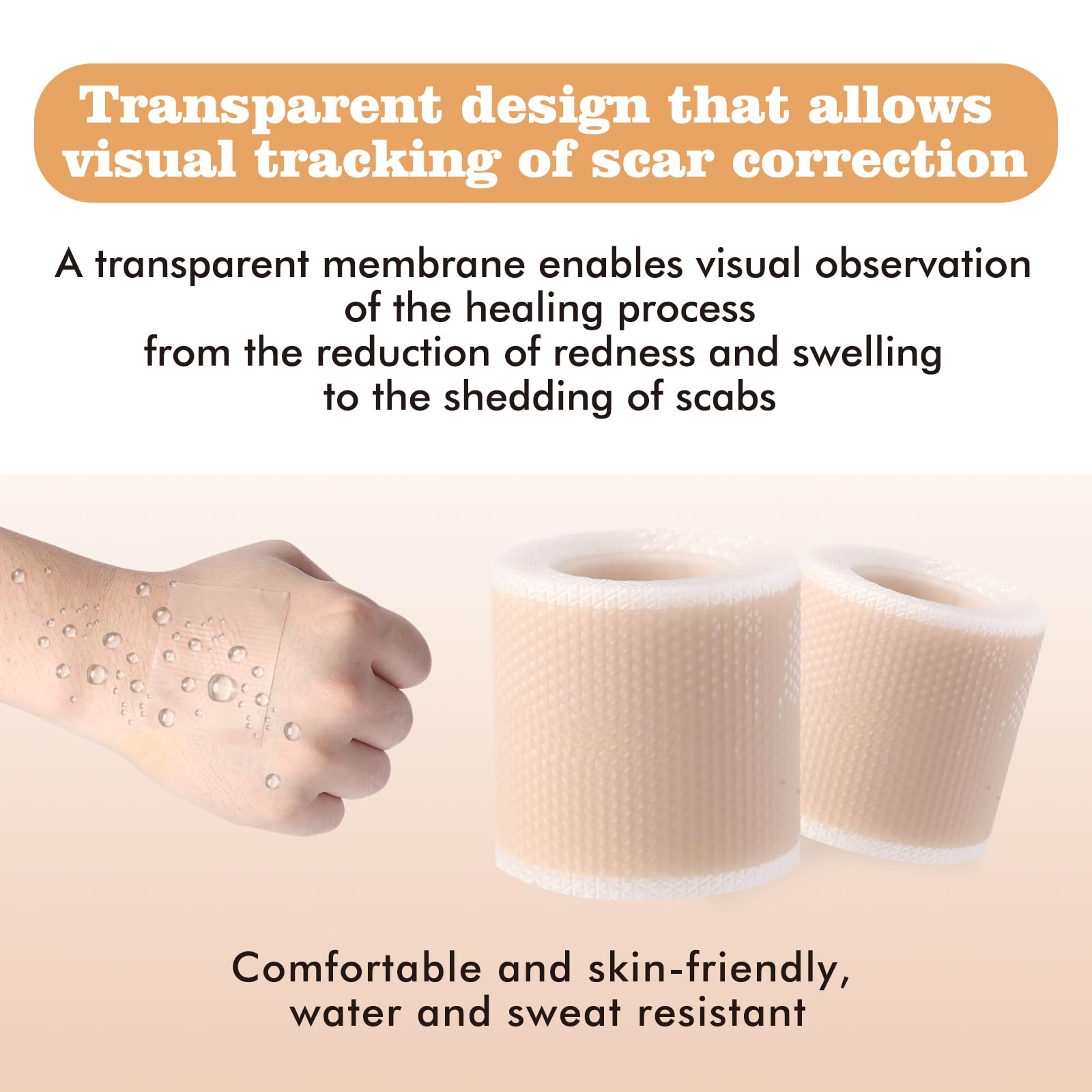 Pansement Cicatriciel Transparent et Réutilisable - 40 cm x 2 m - Pour Cicatrices Post-Opératoires, Chéloïdes et Hypertrophiques - Invisible, Confortable et Ajustable(transparent)
