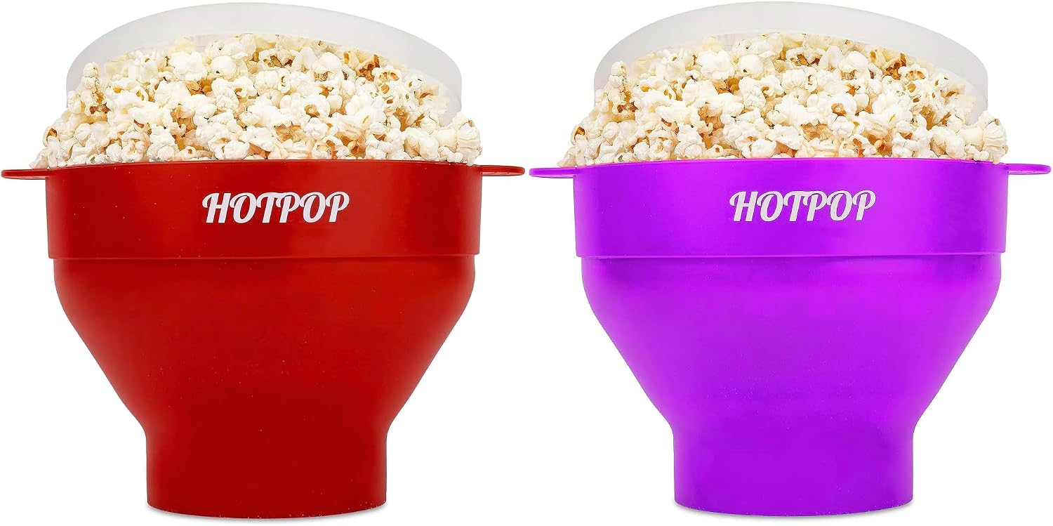 The Orginal HotPop Silicone Popcorn Maker - Microwave Popcorn Popper with Handles - Collapsible Bowl, Heat-Resistant, Easy to Clean, Cherry and Purple
