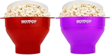 The Orginal HotPop Silicone Popcorn Maker - Microwave Popcorn Popper with Handles - Collapsible Bowl, Heat-Resistant, Easy to Clean, Cherry and Purple