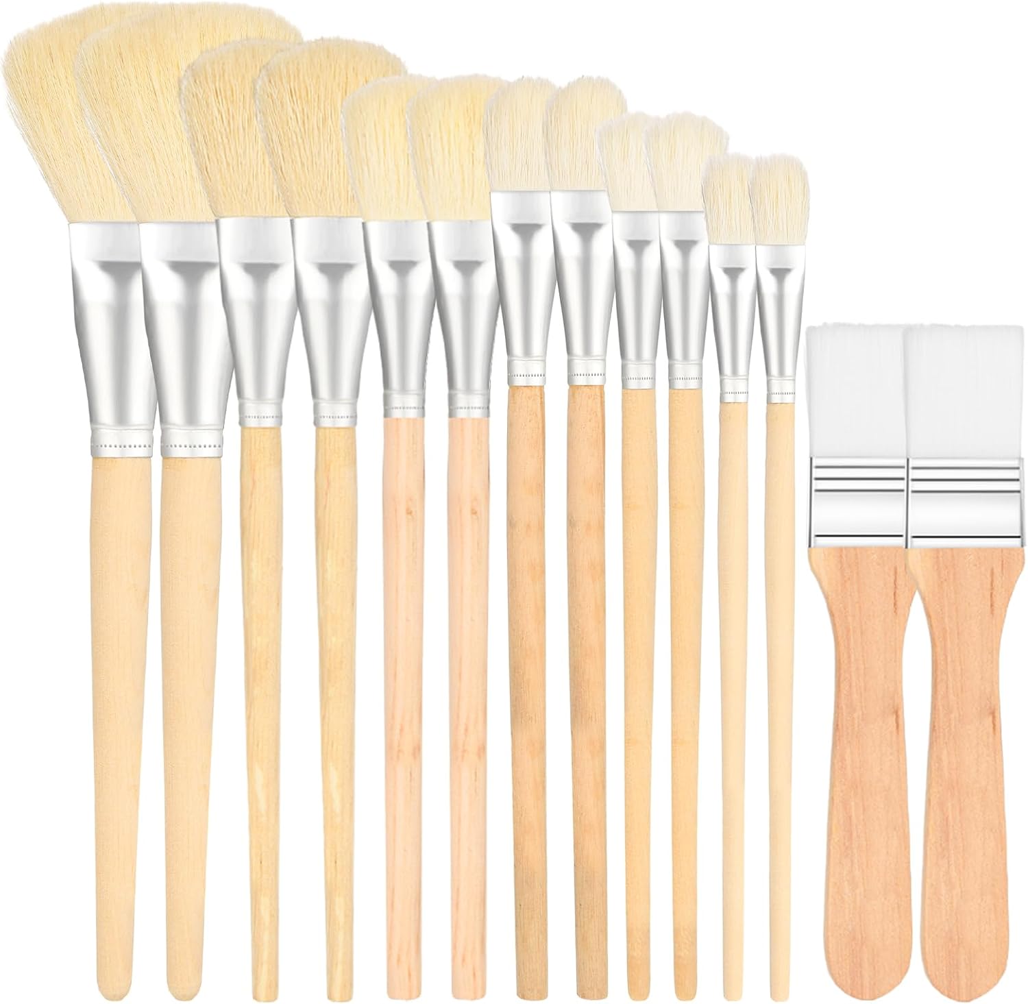 Mop Brush for Acrylic Painting, 14 Pcs Assorted Size Paint Brushes for Acrylic Painting Blending Brush with Wooden Handle Artist Brushes for Acrylic Watercolor Oil Painting Face Body Art