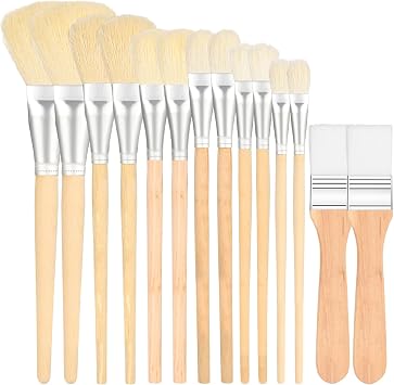 Mop Brush for Acrylic Painting, 14 Pcs Assorted Size Paint Brushes for Acrylic Painting Blending Brush with Wooden Handle Artist Brushes for Acrylic Watercolor Oil Painting Face Body Art