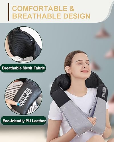 Miniatura 7 de Masajeador de cuello con calor, masajeador Shiatsu de hombros y espalda, masajeador eléctrico de espalda, almohada de masaje para tejido profundo,