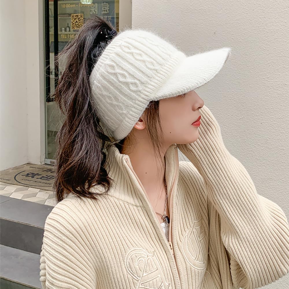 Epsion Knit Beanie Hat for Women High Bun Ponytail Skull Cap Stretch Winter Chunky Warm Visor Brim Crochet Hats - Image 5