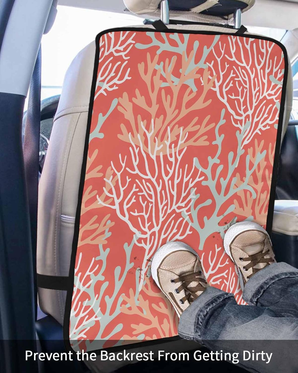 T&H XHome Car Seat Protector, 2 Pack Kick Mats Back Seat Protector Summer Gradient Red Ocean Coral Coastal Waterproof Backseat Cover for Kids Universal Fit Automotive Interior Protectors