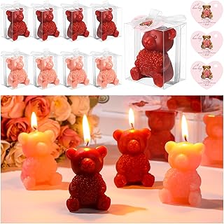 50 Pcs Valentine's Day Bear Candle Bulk Rose Bear Candles Boxed Romantic Gifts with Blessing Cards for Valentine's Day Proposal Birthday Guests Bridesmaid Girlfriend