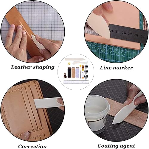 Miniatura 7 de Goiio Kit de 19 piezas para encuadernación, herramientas de iniciación, carpeta de huesos, papel creaser, hilo encerado, punzón, agujas de ojo