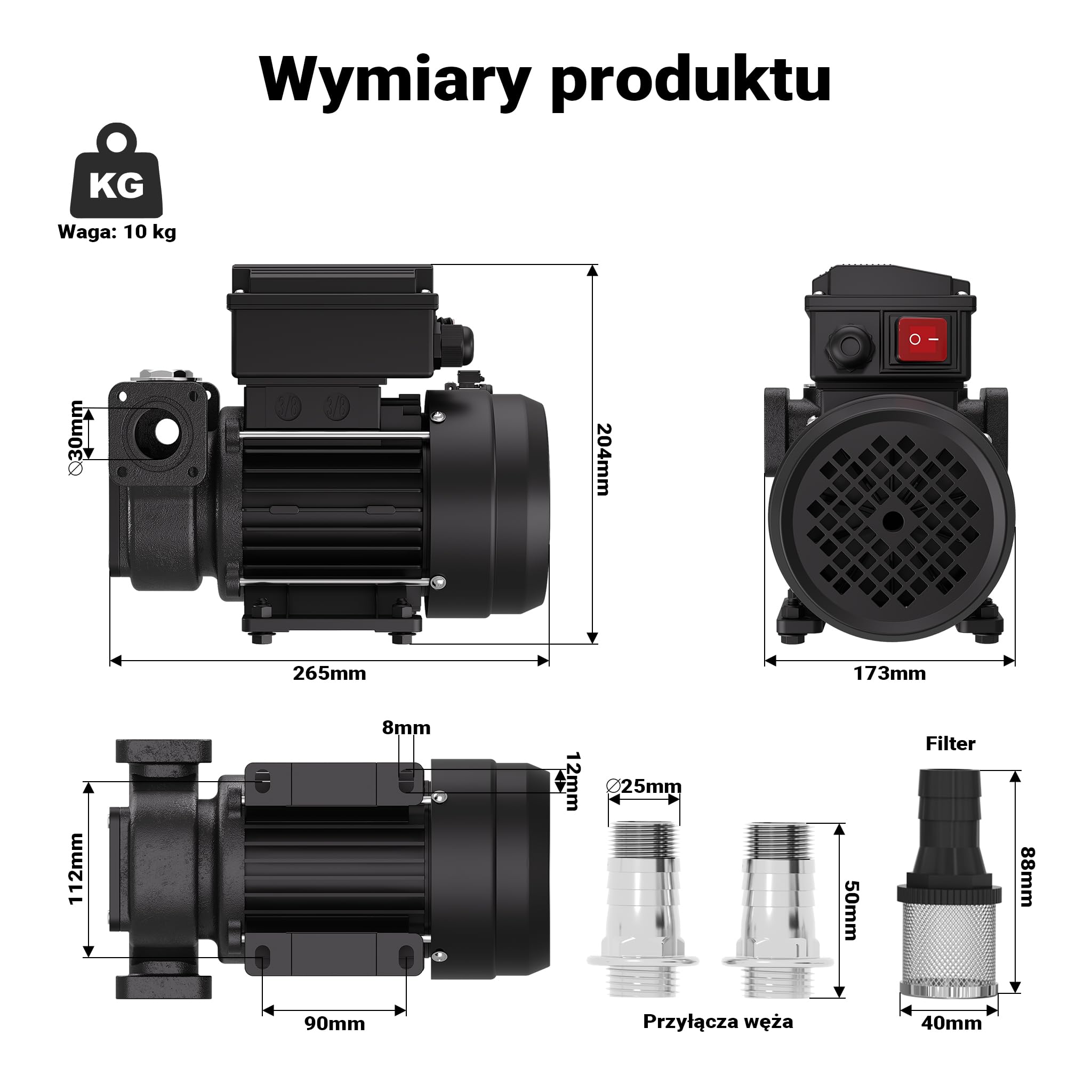 Wiltec Pompa do oleju napędowego, opałowego i biodiesla 750 W 100 l/min, wysokość ssania 3 m tłoczenie 25 m, samozasysająca