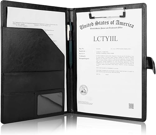 Miniatura 7 de Tiankool Padfolio - Carpeta de piel sintética con cubierta para bloc de notas A4, cartera de negocios para currículum, bloc de notas legal,