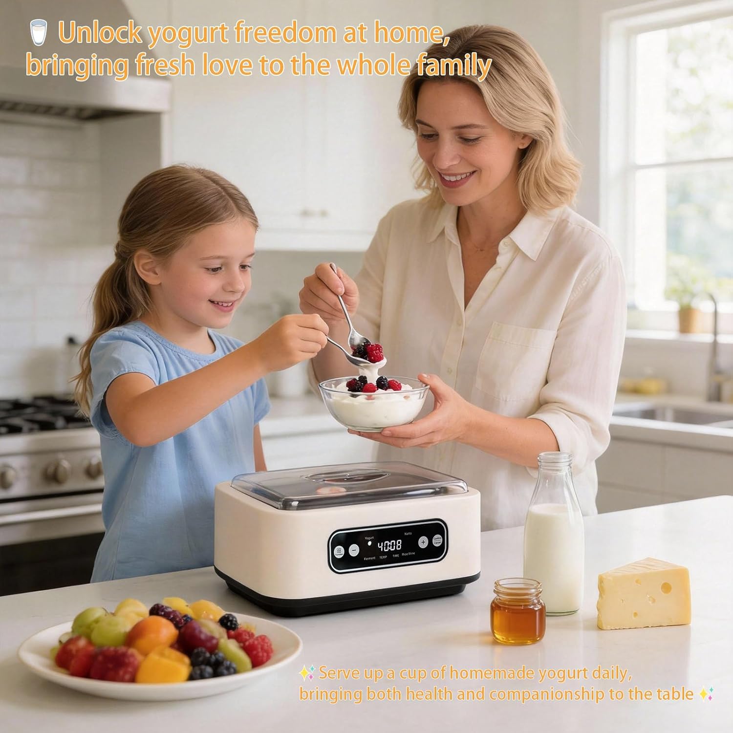 Yogurt Maker with, Real-Time Countdown, Temp & Timer Control (1-99h),Temp Control 21°C-48°C, 1.6L Stainless Steel Inner Pot + 9 Dishwasher-Safe Jars – Effortless Homemade Greek & Probiotic Yogurt