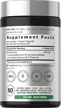 Horbaach Benfotiamine 300mg | 60 Capsules | Vitamin B1 Thiamine