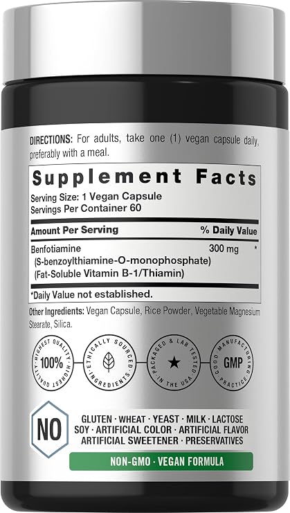 Horbaach Benfotiamine 300mg | 60 Capsules | Vitamin B1 Thiamine