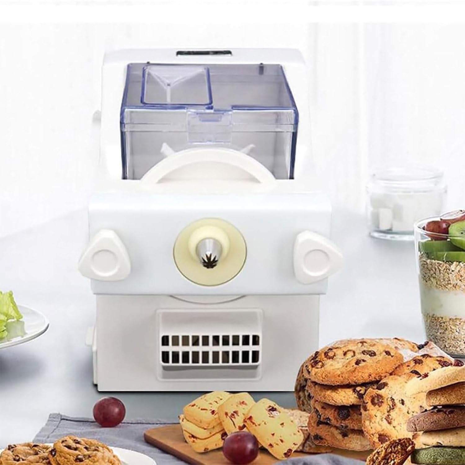 Máquina automática de galletas con 8 boquillas y tolva visual para postres rápidos y uniformes en cocinas y tiendas