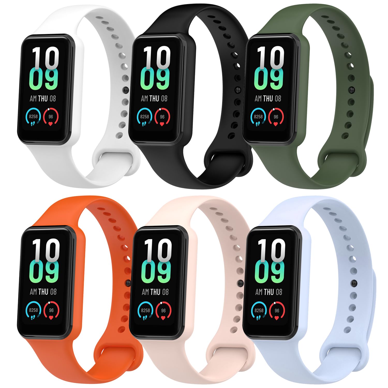 6 Pieces Straps Compatible with Amazfit Band 7, Replacement Wristbands for Amazfit Band 7, TPU, Comfortable to Wear, Adjustable Length