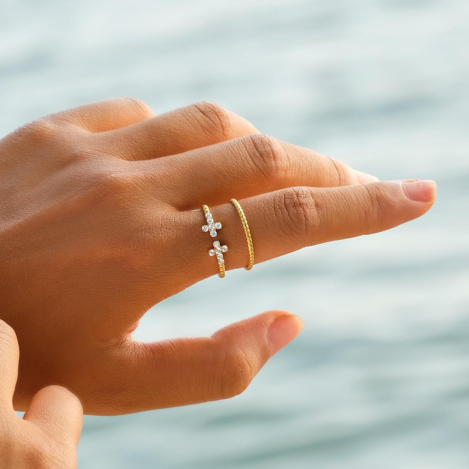 STORYJEWELLERY Cross Rings for Women, Christian Rings for Women, Gold Plated Purity Ring, Adjustable Thumb Ring, Religious Christian Jewelry, Confirmation and Baptism Gifts, Easter Gifts - Image 3