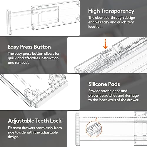Miniatura 5 de Lifewit Separadores de cajones transparentes ajustables para cajones de ropa, separadores de cajones expandibles, paquete de 12, 4 pulgadas de
