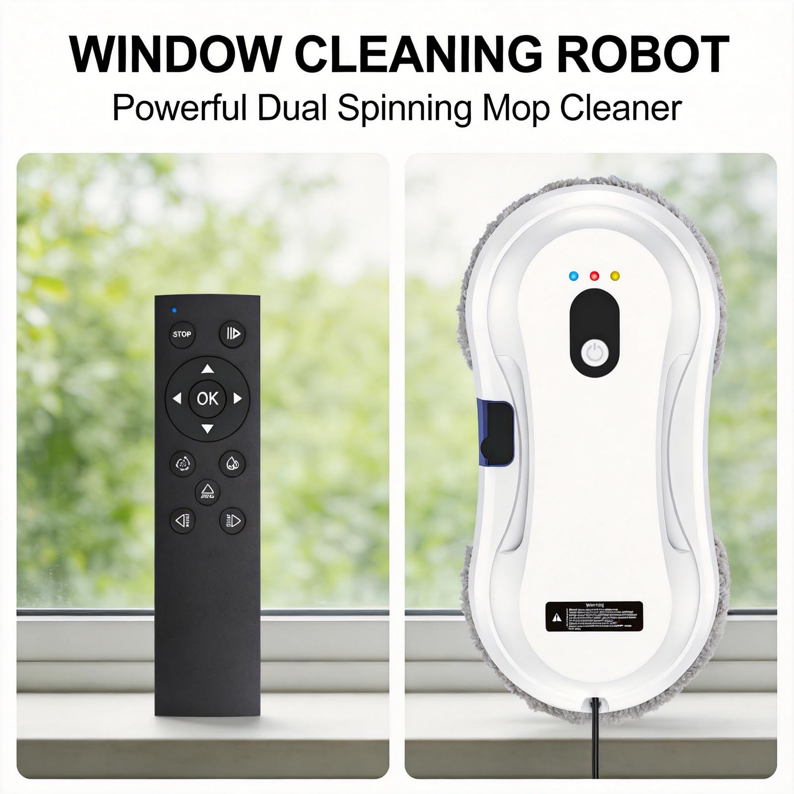 Fensterputzroboter mit Sprühfunktion, Saugkraft von 5600 Pa, Intelligente Pfadplanung für automatische Reinigung, Randerkennungstechnologie für Innen- und Außenfenster (‎Weiß-pro004)