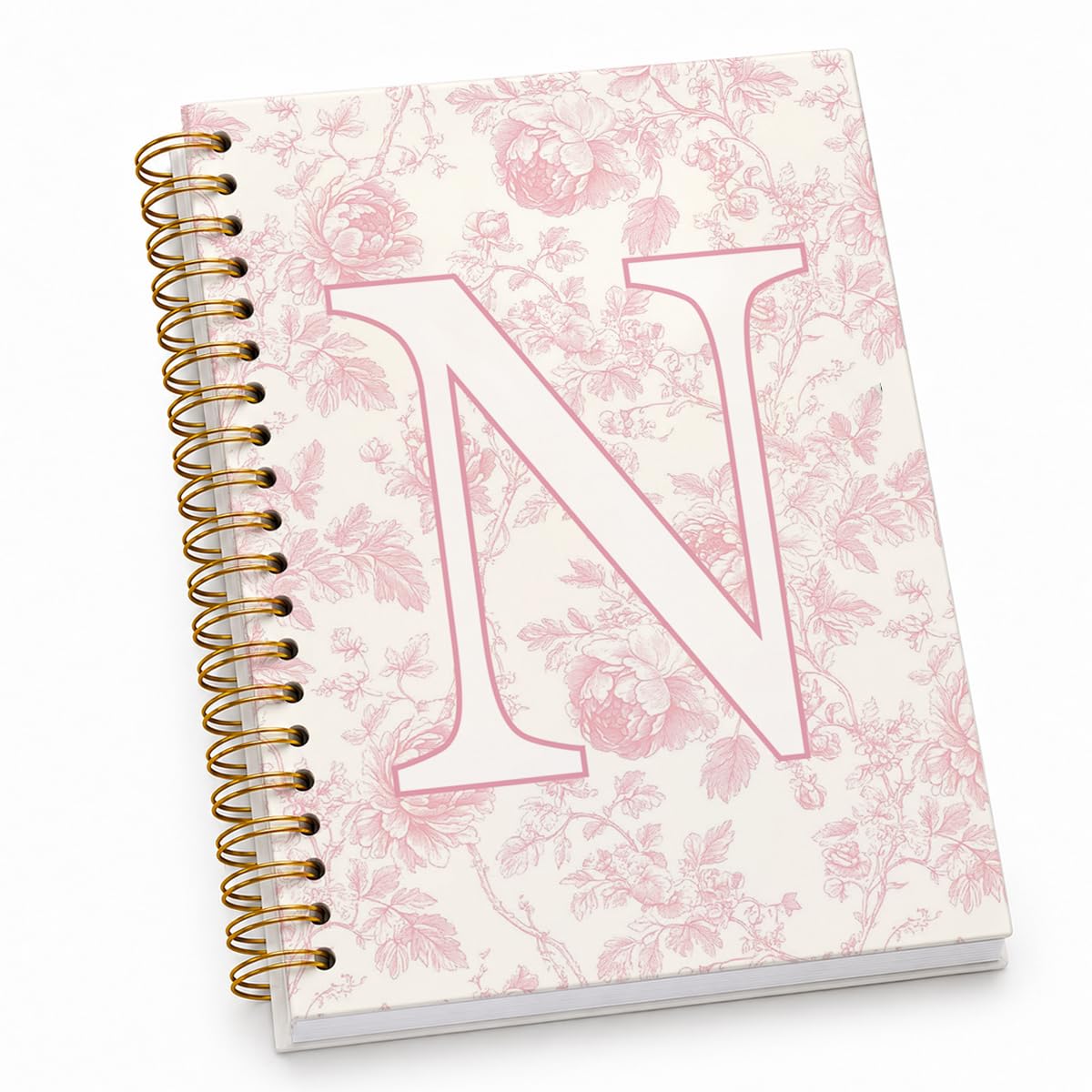 Taccuino con iniziale rosa ricamato N, diario per insegnanti, quaderno estetico, monogramma personalizzato regalo di cancelleria per donne, materiale scolastico preppy per ragazze, 14 x 20